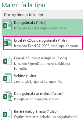 Ekrānuzņēmums, kurā redzami failu tipi.