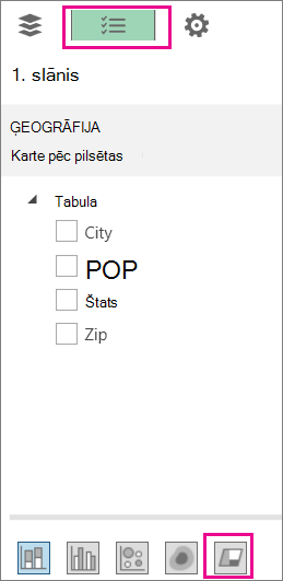 Reģiona diagrammas ikona cilnē Lauku saraksts