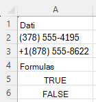 REGEXTEST izmantošana, lai pārbaudītu, vai tālruņa numuriem ir noteikta sintakse, izmantojot modeli ^\([0-9]{3}\) [0-9]{3}-[0-9]${4}