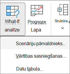Ekrānuzņēmums, kurā redzamas scenāriju pārvaldnieka atvēršanas opcijas.