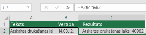 Teksta apvienošanas piemērs bez funkcijas TEXT