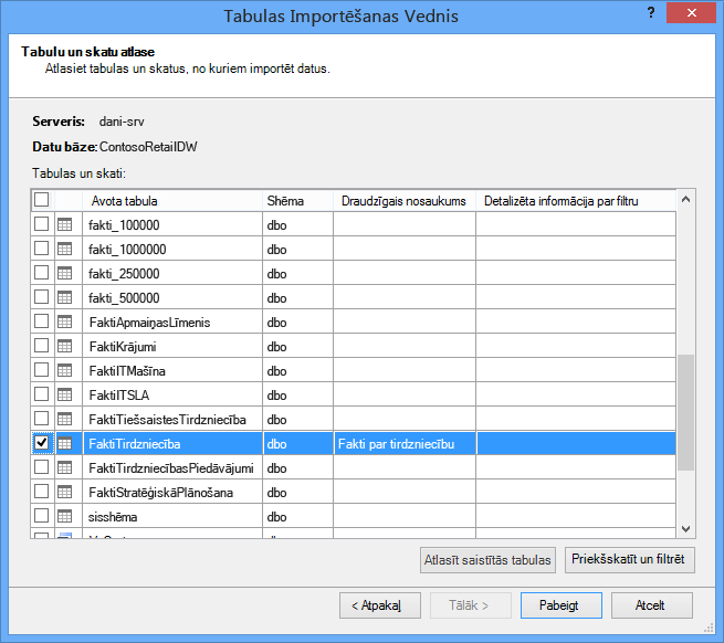 Pievienojumprogrammas PowerPivot tabulu importēšanas vednis