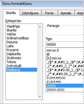 Custom category in Format Cells dialog box