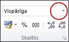 Skaitļu formātu saraksts cilnes Sākums grupā Skaitlis