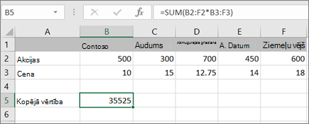 Masīva formulas piemērs, kas aprēķina vienu rezultātu