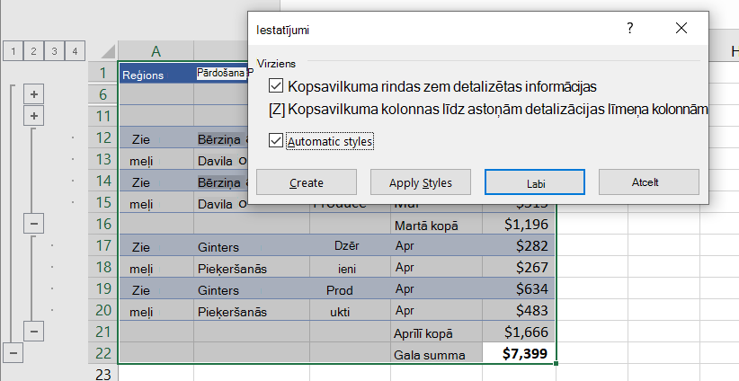 Settings dialog box with Automatic Styles selected