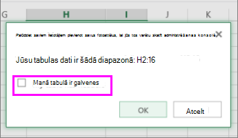 Dialoglodziņš datu diapazona pārrēķināšanai tabulā