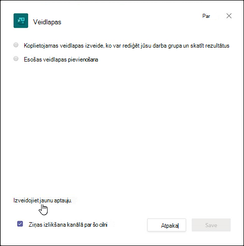 Forms dialog box in Teams and selecting the option, Create a workflow to automatically collect replies