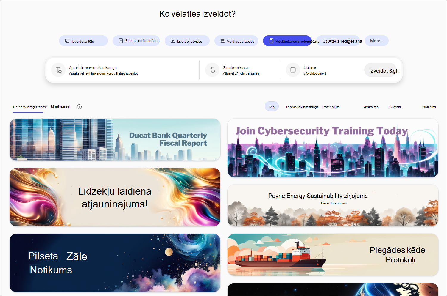 Reklāmkaroga opcijas noformēšana līdzeklī Copilot izveide