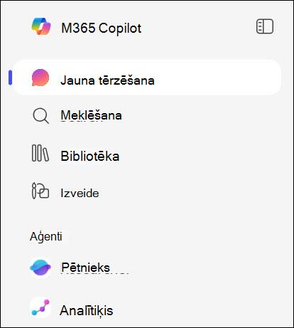 Ekrānuzņēmums ar aģentiem kreisajā navigācijas rūtī.