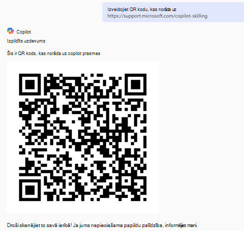 Ģenerēts QR kods, izmantojot Copilot Chat