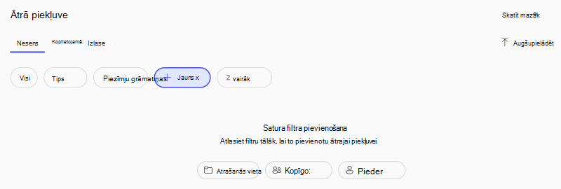 ekrānuzņēmums ar papildu filtriem M365 Copilot programmas meklēšanas rezultātos