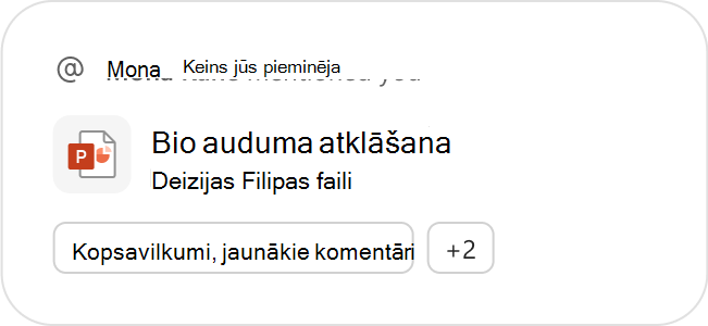 PowerPoint fails, kas tiek rādīts kā ieteicamais fails, kopā ar ieteiktajiem Copilot norādījumiem turpmākai rīcībai.