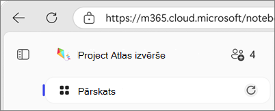 Atsvaidzināšanas ikonas lapas augšdaļā un blakus Pārskats Microsoft 365 Copilot piezīmju grāmatiņās.