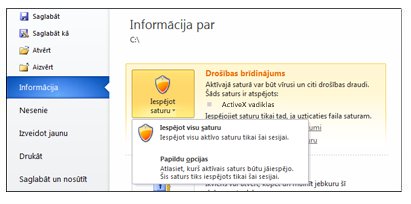 Ekrānuzņēmums ar informācijas lapu.