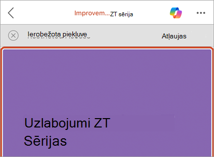 Ekrānuzņēmums, kurā redzama uzņēmuma josla ar ierobežotas piekļuves ziņojumu un atļauju pogu.