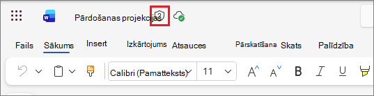 Sensitivitātes etiķetes ikona sistēmā Office tīmeklī, kā piemērs izmantojot Word dokumentu