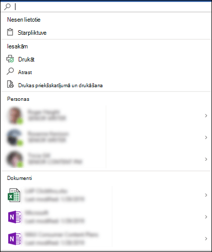Atlasīts lodziņš Microsoft Search