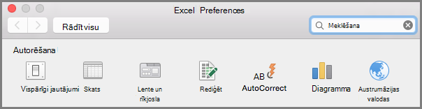 Office2016 for Mac lentes rīkjoslas preferences
