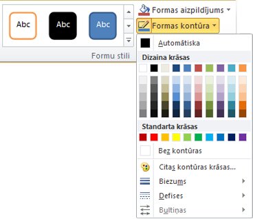 Izvēlne Formas kontūra