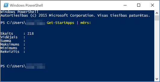 Windows PowerShell skripts ar programmu skaitu