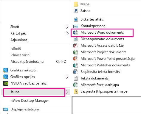 Darbvirsmā atlasiet Jauns un pēc tam veidojamā dokumenta programmu.