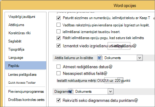 Attēla lieluma un kvalitātes opcijas programmā Word