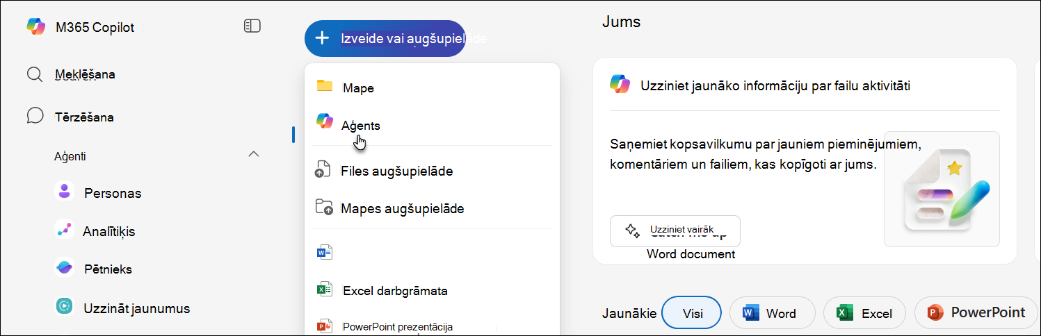 Ekrānuzņēmums, kurā redzama jauna aģenta izveide