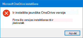 OneDrive kļūdas uznirstošais logs