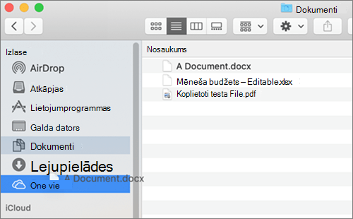 Mac Finder logs, kurā redzama vilkšana un nomešana, lai pārvietotu failus