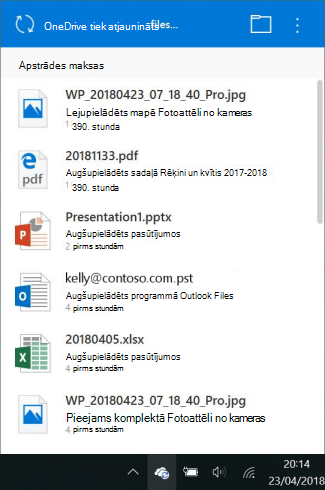 OneDrive izmaiņu apstrādes ekrāns