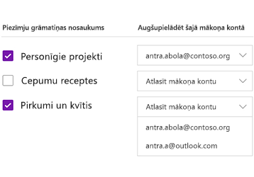 Piezīmju grāmatiņu augšupielāde mākoņa kontā