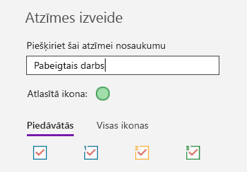 Pielāgotas atzīmes izveide programmā OneNote darbam ar Windows 10