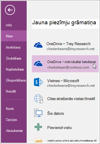 Ekrānuzņēmums, kurā parādīts, kā izveidot jaunu OneNote piezīmju grāmatiņu.