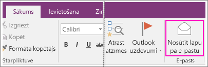 Ekrānuzņēmums, kurā parādīta poga E-pasta lapa programmā OneNote 2016.