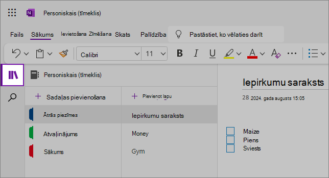 tīmekļa lietotāja interfeisa skats, kurā parādīts satura apgabals