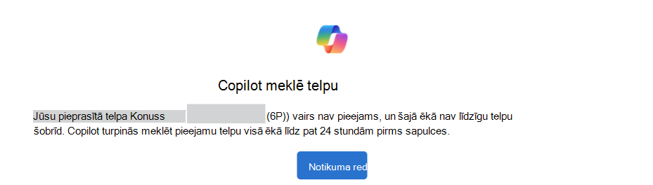 Piemērs, kurā Copilot meklē telpas paziņojumu ar pogu Rediģēt notikumu.