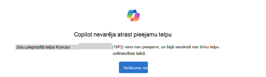Piemērs: Copilot nevarēja atrast pieejamu telpas paziņojumu ar pogu Rediģēt notikumu.
