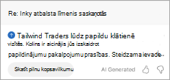 Parāda kopsavilkumu programmā Outlook. Zem kopsavilkuma ir poga, kurā rakstīts Skatīt pilnu kopsavilkumu.