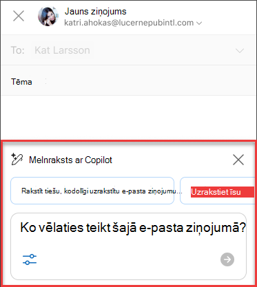Daži: Ko vēlaties, lai šis e-pasta ziņojums teiktu melnraksta tekstam, izmantojot Copilot programmā Outlook