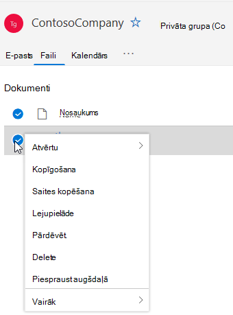 Tiek rādītas faila dzēšanas un pārdēvēšanas opcijas