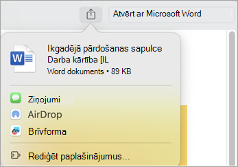 Faila koplietošana, izmantojot Mac datorā instalētos paplašinājumus
