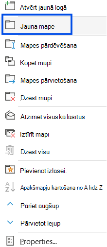 Ekrānuzņēmums, kurā redzama jaunas mapes atlase klasiskās programmas Outlook navigācijas rūtī.