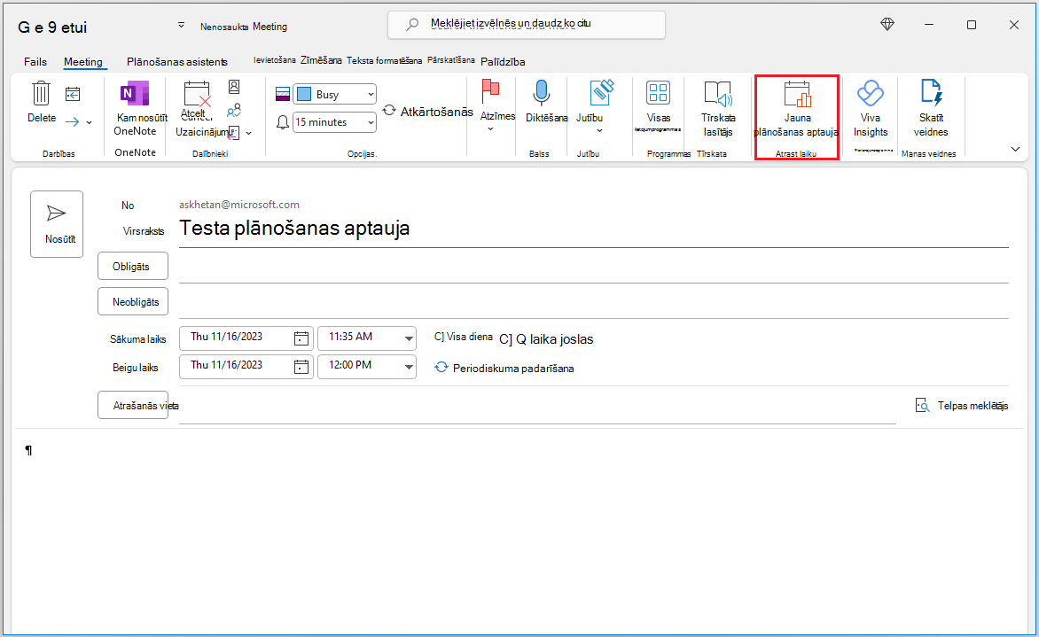 Izveidojiet plānošanas aptauju Calendar notikuma sastādīšanas veidlapā.