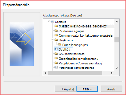 Eksportējiet no mapes Dublikāti.