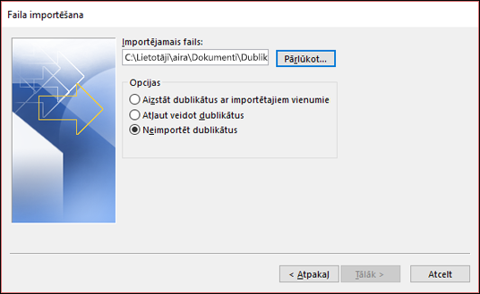 Atlasiet importējamo failu.