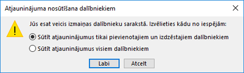 Varat izvēlēties, vai nosūtīt atjauninājumu visiem dalībniekiem.