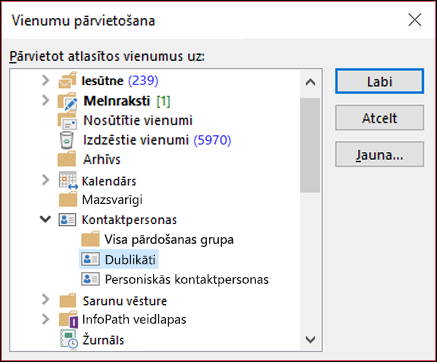 Pārvietojiet kontaktpersonas uz citu mapi.