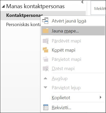 Izveidojiet jaunu kontaktpersonu mapi.