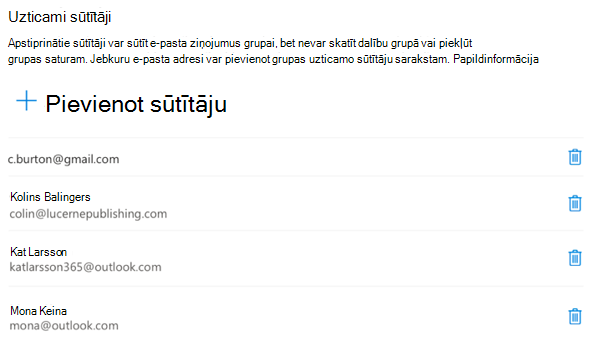 Jebkurā brīdī varat pievienot vai noņemt sūtītājus.